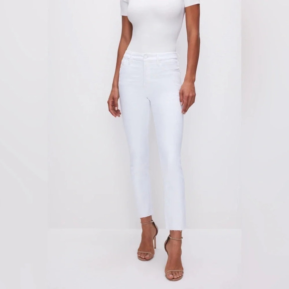 NWT GOOD AMERICAN Good Legs 16 White Straight Leg Sculpt Raw Hem Jeans Mid Rise2 - Picture 1 of 16